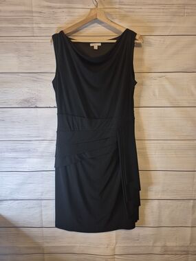 New York & Company Black Sleeveless Draped Knee Length Sheath Dress Stretch L